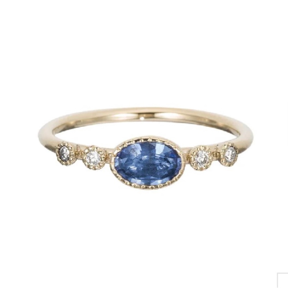 Jennie Kwon Ring- Ceylon sapphire dew ring in yellow gold